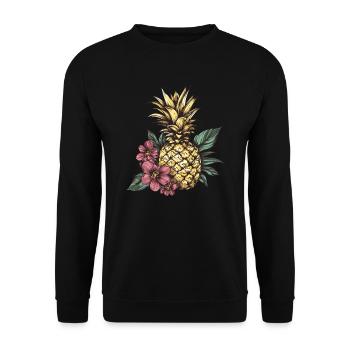 Ananas mit Blüten - Unisex Pullover - Schwarz - Vorne - Alina (178cm) & Michal (187cm)