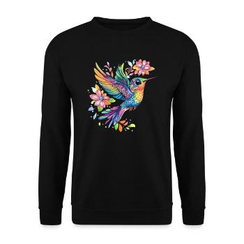 Colorful hummingbird with flowers - Unisex Sweatshirt - black - Front - Alina (178cm) & Michal (187cm)