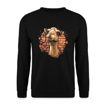 Camel in front of brick wall - Unisex Sweatshirt - black - Front - Alina (178cm) & Michal (187cm)