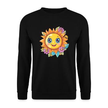 Fröhliche Sonne mit Blumen - Unisex Pullover - Schwarz - Vorne - Alina (178cm) & Michal (187cm)