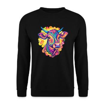 Bunte Kuh im Farbwirbel - Unisex Pullover - Schwarz - Vorne - Alina (178cm) & Michal (187cm)