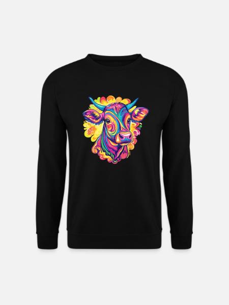 Colorful cow in a swirl of color - Unisex Sweatshirt - black