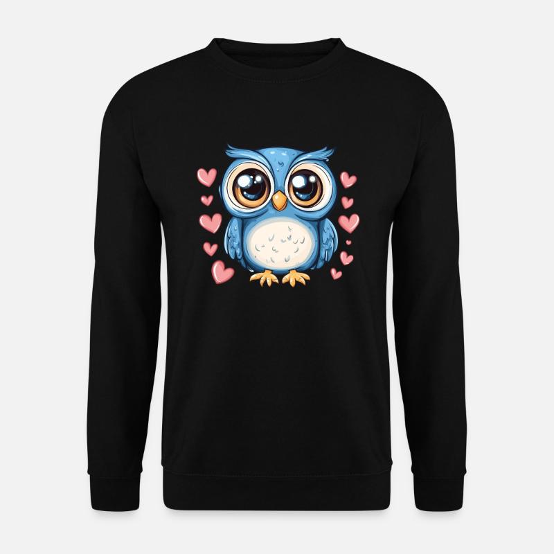 Blue Owl with Hearts - Unisex Sweatshirt - black