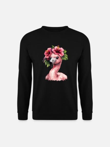 Flamingo with hibiscus - Unisex Sweatshirt - black