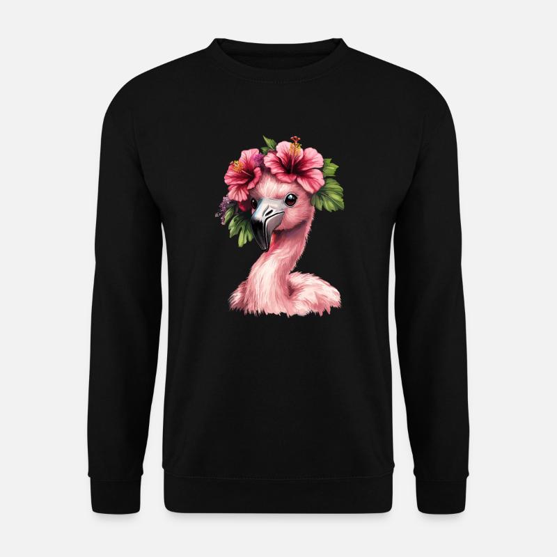 Flamingo mit Hibiskus - Unisex Pullover - Schwarz