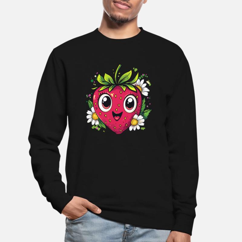 Erdbeere mit Gänseblümchen Unisex Pullover