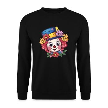 Clown mit Blumenhut - Unisex Pullover - Schwarz - Vorne - Alina (178cm) & Michal (187cm)