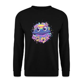 UFO mit Blumenkranz - Unisex Pullover - Schwarz - Vorne - Alina (178cm) & Michal (187cm)