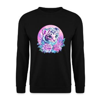 Tigerbaby mit Blütenkranz - Unisex Pullover - Schwarz - Vorne - Alina (178cm) & Michal (187cm)