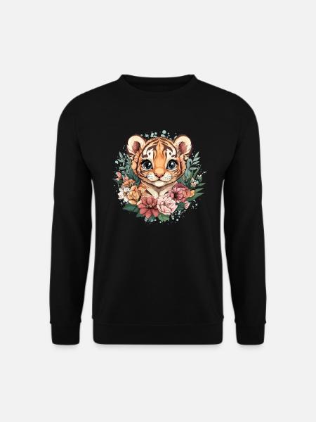 Tiger mit Blütenkranz - Unisex Pullover - Schwarz