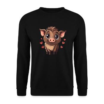 Wild boar with hearts - Unisex Sweatshirt - black - Front - Alina (178cm) & Michal (187cm)