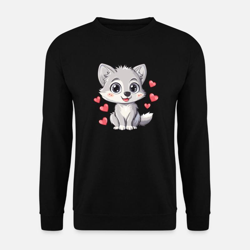Cute wolf with hearts - Unisex Sweatshirt - black