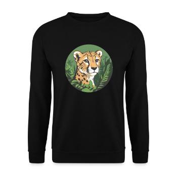 Gepard im Dschungel - Unisex Pullover - Schwarz - Vorne - Alina (178cm) & Michal (187cm)