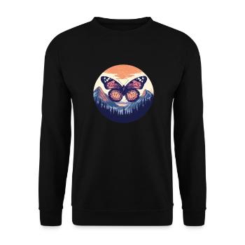 Schmetterling über Bergen - Unisex Pullover - Schwarz - Vorne - Alina (178cm) & Michal (187cm)