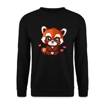 Süßer Roter Panda mit Herzen - Unisex Pullover - Schwarz - Vorne - Alina (178cm) & Michal (187cm)