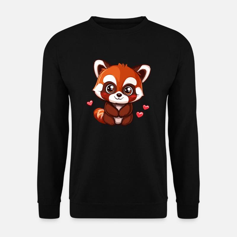 Mignon panda roux avec des cœurs - Sweat-shirt Unisexe - noir