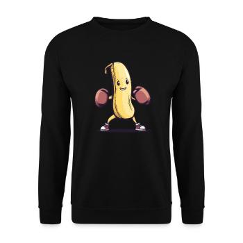 Boxende Banane - Unisex Pullover - Schwarz - Vorne - Alina (178cm) & Michal (187cm)