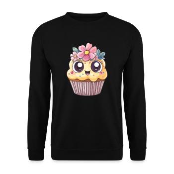 Cupcake mit Blumenkranz - Unisex Pullover - Schwarz - Vorne - Alina (178cm) & Michal (187cm)