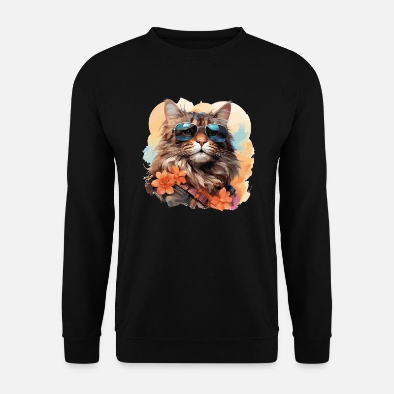 Hawaiian cat with style - Unisex Sweatshirt - black