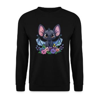 Verspielte Blumen-Fledermaus - Unisex Pullover - Schwarz - Vorne - Alina (178cm) & Michal (187cm)