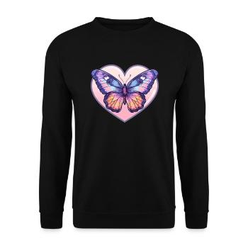 Pastell Schmetterling im Herz - Unisex Pullover - Schwarz - Vorne - Alina (178cm) & Michal (187cm)