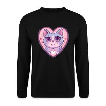 Chat cœur au regard brillant - Sweat-shirt Unisexe - noir - Devant - Alina (178cm) & Michal (187cm)