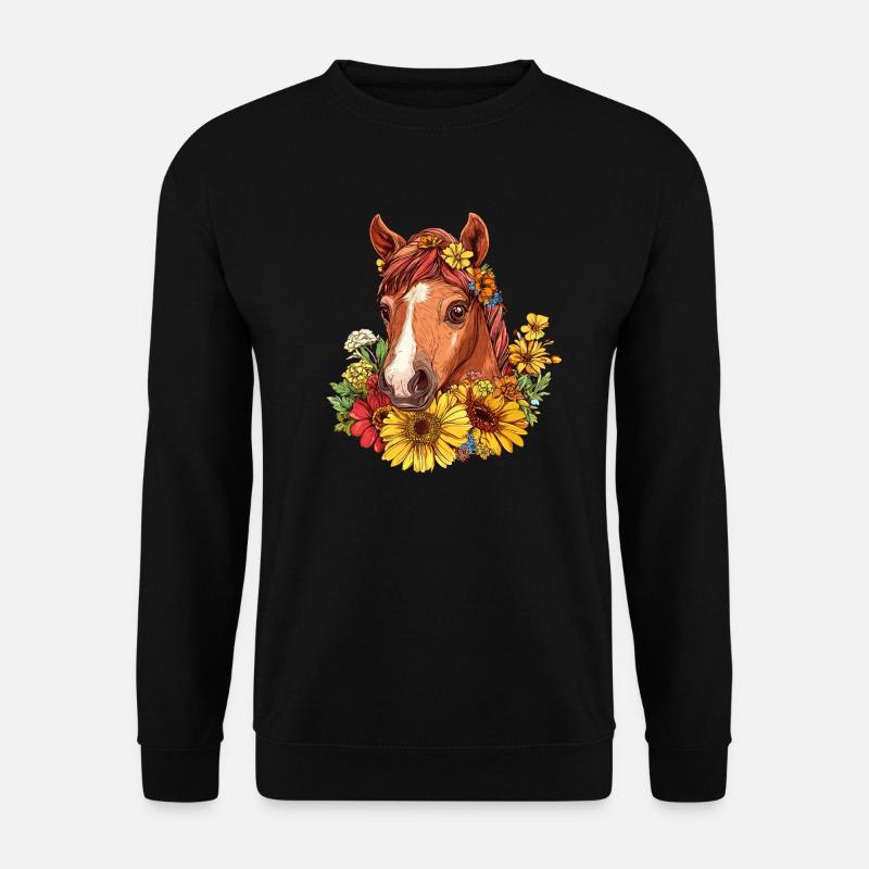 Blumenpferd im Sommerkranz - Unisex Pullover - Schwarz