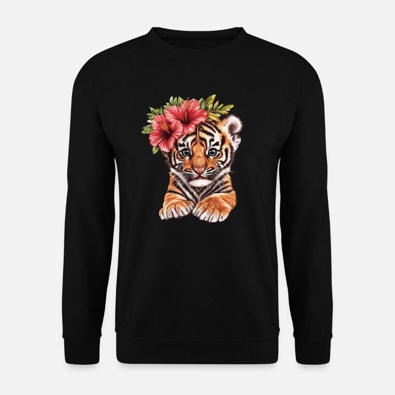 Tigerjunges mit Blütenschmuck - Unisex Pullover - Schwarz