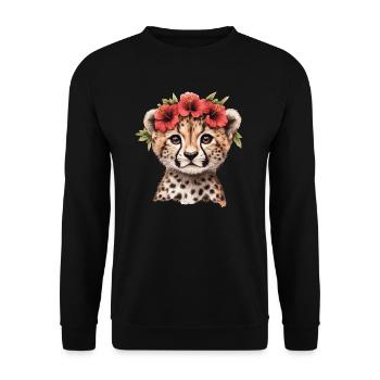 Guépard à l’hibiscus - Sweat-shirt Unisexe - noir - Devant - Alina (178cm) & Michal (187cm)