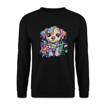 Colorful fantasy dog with flowers - Unisex Sweatshirt - black - Front - Alina (178cm) & Michal (187cm)