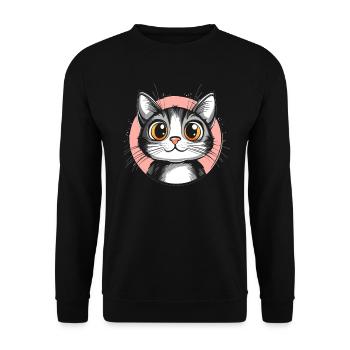 Süße Katze mit Riesenaugen - Unisex Pullover - Schwarz - Vorne - Alina (178cm) & Michal (187cm)