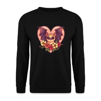 Fledermaus mit Blütenherz - Unisex Pullover - Schwarz - Vorne - Alina (178cm) & Michal (187cm)