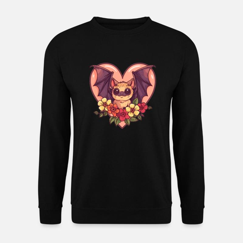 Fledermaus mit Blütenherz - Unisex Pullover - Schwarz