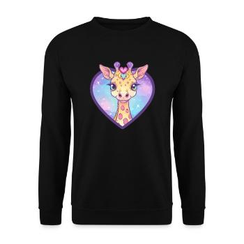 Herzgiraffe mit Glitzerblick - Unisex Pullover - Schwarz - Vorne - Alina (178cm) & Michal (187cm)