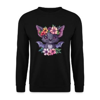 Flower Bat with Smile - Unisex Sweatshirt - black - Front - Alina (178cm) & Michal (187cm)