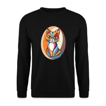 Bunte Popart Katze - Unisex Pullover - Schwarz - Vorne - Alina (178cm) & Michal (187cm)