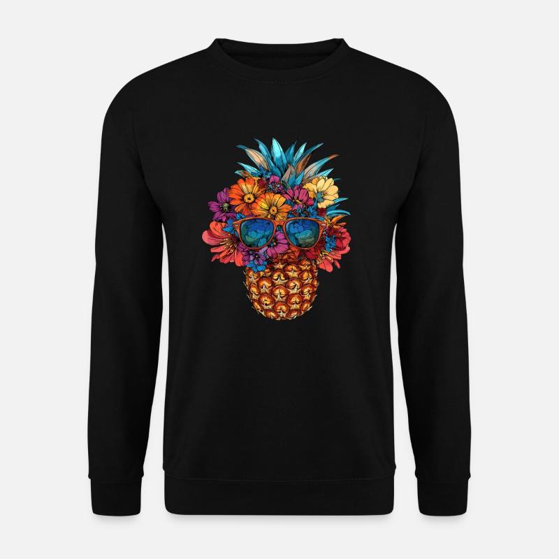 Ananas mit Blumenschmuck - Unisex Pullover - Schwarz