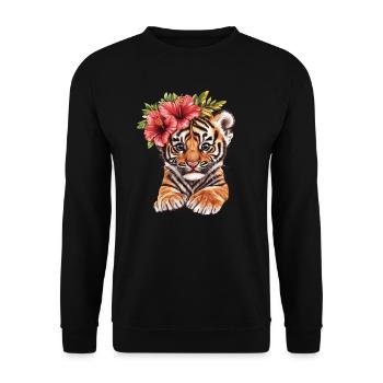 Tiger baby with hibiscus - Unisex Sweatshirt - black - Front - Alina (178cm) & Michal (187cm)