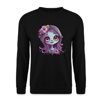 Blumenkind mit Glanzblick - Unisex Pullover - Schwarz - Vorne - Alina (178cm) & Michal (187cm)