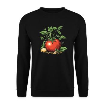 Tomate mit Naturdetails - Unisex Pullover - Schwarz - Vorne - Alina (178cm) & Michal (187cm)