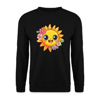 Strahlende Sonne mit Blumen - Unisex Pullover - Schwarz - Vorne - Alina (178cm) & Michal (187cm)