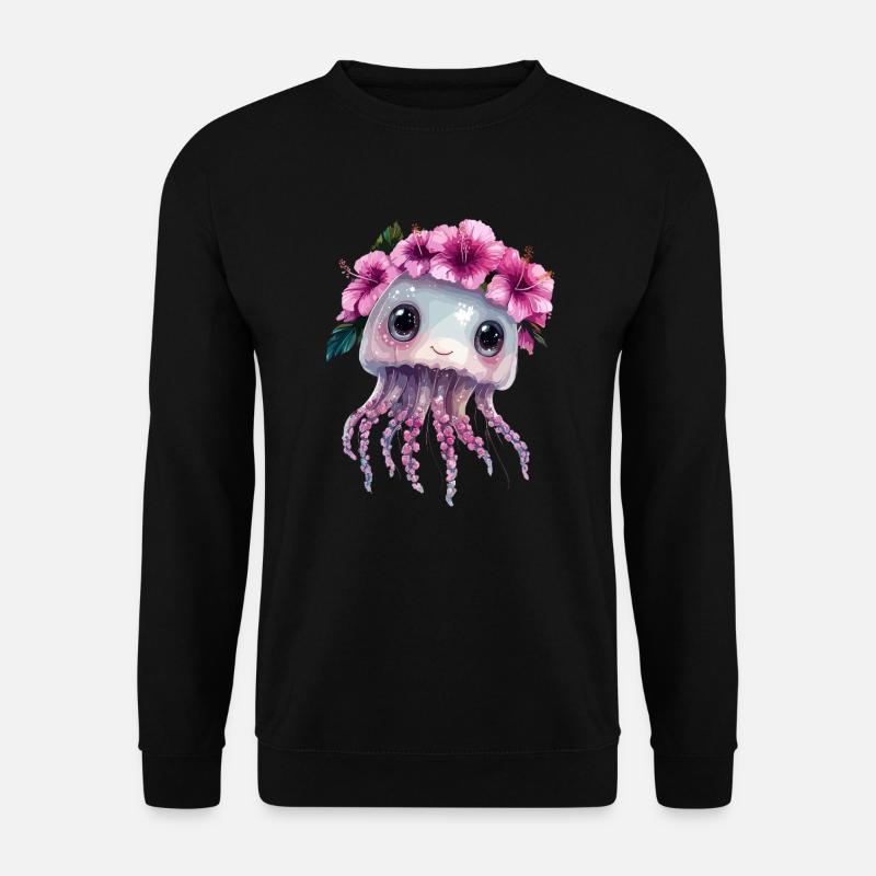 Qualle mit Blütenkrone - Unisex Pullover - Schwarz