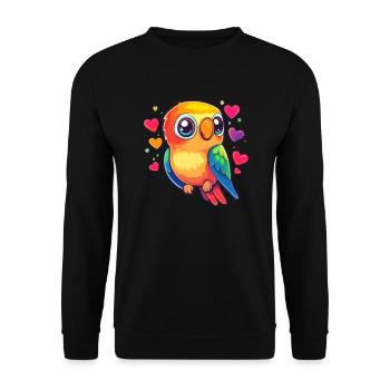 Colorful parrot with hearts - Unisex Sweatshirt - black - Front - Alina (178cm) & Michal (187cm)