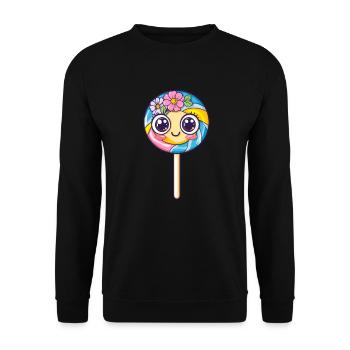 Lolli mit Blütenlächeln - Unisex Pullover - Schwarz - Vorne - Alina (178cm) & Michal (187cm)