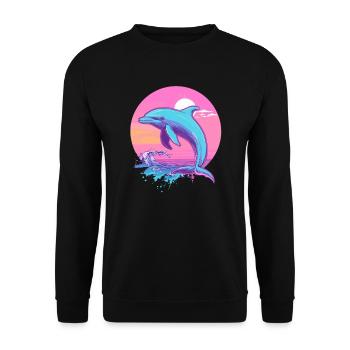 Delfin im Sonnenuntergang - Unisex Pullover - Schwarz - Vorne - Alina (178cm) & Michal (187cm)