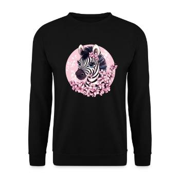 Zebra mit Kirschblüten - Unisex Pullover - Schwarz - Vorne - Alina (178cm) & Michal (187cm)