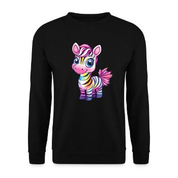 Regenbogen Zebra Kindermotiv - Unisex Pullover - Schwarz - Vorne - Alina (178cm) & Michal (187cm)