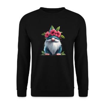 Gnome with flower hat - Unisex Sweatshirt - black - Front - Alina (178cm) & Michal (187cm)