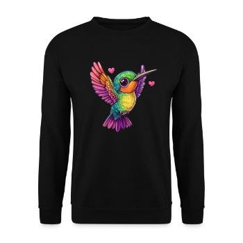 Kolibri mit Herzchen - Unisex Pullover - Schwarz - Vorne - Alina (178cm) & Michal (187cm)