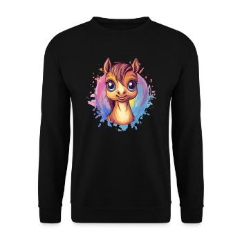 Lächelndes Pony Porträt - Unisex Pullover - Schwarz - Vorne - Alina (178cm) & Michal (187cm)